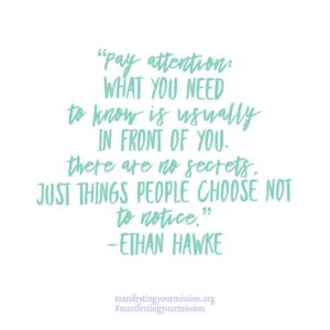 Brianna Brown Instagram - I 💗 this quote and here is why…
⠀⠀⠀⠀⠀⠀⠀⠀⠀
One of the main tools I emphasize in my Manifesting Your Mission Guidebook is to pay attention: to listen, to learn, and to acknowledge and honor coincidences as something more divine. 
⠀⠀⠀⠀⠀⠀⠀⠀⠀
When working with people after they start tracking their synchronicity and kismet moments, they get more of them. They are led. They realize life is for them, not against them, and that every obstacle is an opportunity if one chooses to view it that way. 
⠀⠀⠀⠀⠀⠀⠀⠀⠀
Thank you @ethanhawke for this subtle reminder that the simple act of paying attention will reveal all that we need to know. Even if we don’t want to know it at the time.