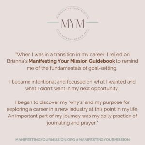 Brianna Brown Instagram - MYM Testimonial: Janice Brown ✨
Sales & Marketing Director, Sholom Community Alliance
⠀⠀⠀⠀⠀⠀⠀⠀⠀
"When I was in a transition in my career, I relied on Brianna's Manifesting Your Mission Guidebook to remind me of the fundamentals of goal-setting. I became intentional and focused on what I wanted and what I didn't want in my next opportunity.
⠀⠀⠀⠀⠀⠀⠀⠀⠀
I began to discover my 'why's' and my purpose for exploring a career in a new industry at this point in my life. An important part of my journey was my daily practice of journaling and prayer.
⠀⠀⠀⠀⠀⠀⠀⠀⠀
After much patience and persistence, I landed a wonderful new career in a profession that I am passionate about, in an industry in which I can make an incredible impact on others, utilizing my sales and marketing experience as well as coaching experience. 
⠀⠀⠀⠀⠀⠀⠀⠀⠀
Thank you, Brianna!"
⠀⠀⠀⠀⠀⠀⠀⠀⠀

THANK YOU Janice for staying the course using the Manifesting Your Mission Guidebook! 

If you want to be thriving and pivot check out the website and learn more about the MYM process, the guidebook, workshops, retreats, private sessions or group sessions that can help you quickly up level
. 
To read more testimonials, learn more, or purchase your guidebook, click the link in bio or visit:
ManifestingYourMission.org ✨🌟💫⭐️