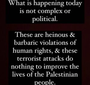 Brianna Brown Instagram - I support Israel’s right to defend itself. 

Praying for every innocent life (Israeli & Palestinian) that will be lost and effected over this unnecessary political attack. 

I rarely post politically but for this I had to speak out. I am sending so much love to everyone during this complex time that requires so much compassion, consciousness and abandoning tribalism. I’m no longer willing to argue with anyone who can justify kidnapping children, killing innocent people and celebrating dead bodies and so much more. Anti-semitism, hate and evil can not be argued with. It is a toxic cancer and I pray for you if your heart is filled with it. What happened this weekend is terrorism and is an act of war. Nothing positive will come from it. God help us all. 🙏🏽🤎

***Also if you are being swarmed by people (who never followed you before with hate online cause of supporting Israel see that most are bots or trolls. They are swarming anyone who posts about supporting Israel. Over 3/4 of the “people” who posted venomously on my post have no or few posts.  Always check their followings and they are repeating the same verbiage. Don’t be fooled. They are spreading misinformation to justifying killing the Jews just like the nazis did. Call them out, turn off your comments and keep speaking out!