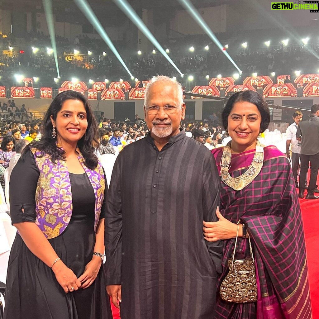 Brindha Sivakumar Instagram - PS-2 April 28 th Release!🤩 Pictures from audio release✨ With the Legends🎉😊!! Dress: @merasalofficial ✨