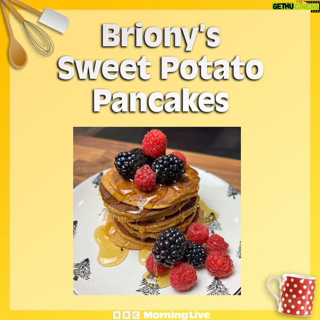 Briony May Williams Instagram - ⏪️ Swipe for Briony’s incredible sweet potato pancakes recipe! Go to the Morning Live website to see her other 2 🍠 recipes! #Food #Instafood #Pancakes #Recipeoftheday