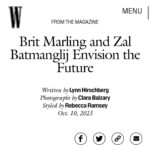 Brit Marling Instagram - Zal and I have been writing stories in one way or another since I was 18. Our next tall tale and my directorial debut drops nov 14 - A MURDER AT THE END OF THE WORLD starring @emmalouisecorrin @harrisdickinson #cliveowen. Many thanks to #lynnhirschberg — a true original — for including us in @wmag Original’s Issue 🪭 and to @saramoonves — remember our very first shoot together? ❣️ Photography: @clarazara Styling: @rebeccarams Written by: #lynnhirschberg Hair: @laini_reeves Makeup: @sarahuslan W Magazine Vol 5. Originals Issue