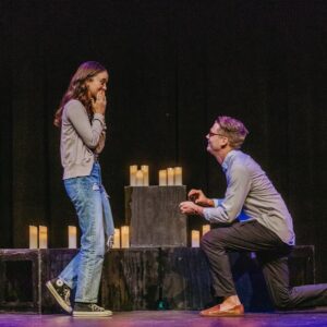Britt Baron Instagram - Made it official on our high school stage where it all began. @tabermusic you’ve always been my person. (And yes of course this is mostly an excuse to see Remy in a flower girl dress 😍) 

📷: @kerrylongphoto took my favorite photo of us from before we started dating and took the proposal photos in a very full circle moment

6.22.21