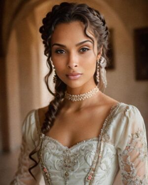 Brittany Lucio Instagram - “I will stand with you between the Heavens and the Earth.” - Queen Charlotte 🤍

#bridgerton 
#inspired 
#beauty 
#contemporary 
#refreshing 
#era 

Are you a Bridgerton fan?