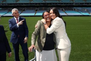 Brooke Boney Instagram - 23 years to the day. She carried the weight of the expectations of the nation on those slender shoulders and did so with a quiet strength and dignity that had inspired us ever since. An honour to see Accor Stadium unveil the Cathy Freeman Stand ❤️🖤💛