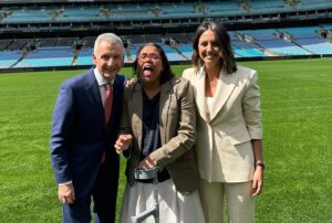 Brooke Boney Instagram - 23 years to the day. She carried the weight of the expectations of the nation on those slender shoulders and did so with a quiet strength and dignity that had inspired us ever since. An honour to see Accor Stadium unveil the Cathy Freeman Stand ❤️🖤💛