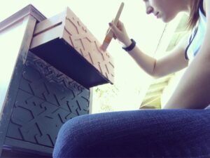 Brooke Leigh Thorne Instagram - Day 5! “Why didn’t I grab a smaller brush?” I muttered to myself while splattering paint on the end table in irritation. For whatever reason these drawers don’t come out of this end table so I’m having to paint them while they’re inside the thing. It’s slow but it’s a fun project and managing to get Clarke to sleep in another room makes a lot of difference. She’s been getting overtired and upset lately during the day. I’ve found that I have a lot of guilt while trying to get her to sleep. It’s like I’m saying “please go to sleep so I don’t have to deal with you”...but if she’s up for too long, she doesn’t know how to fix it. She doesn’t know that she’s tired or that she needs to sleep. She just knows that something is WRONG and she’s UPSET so if my job is to help her sleep and be happier, there shouldn’t be any guilt...and if I get to use that time on nice projects like this, I’ll take advantage more often 🍋