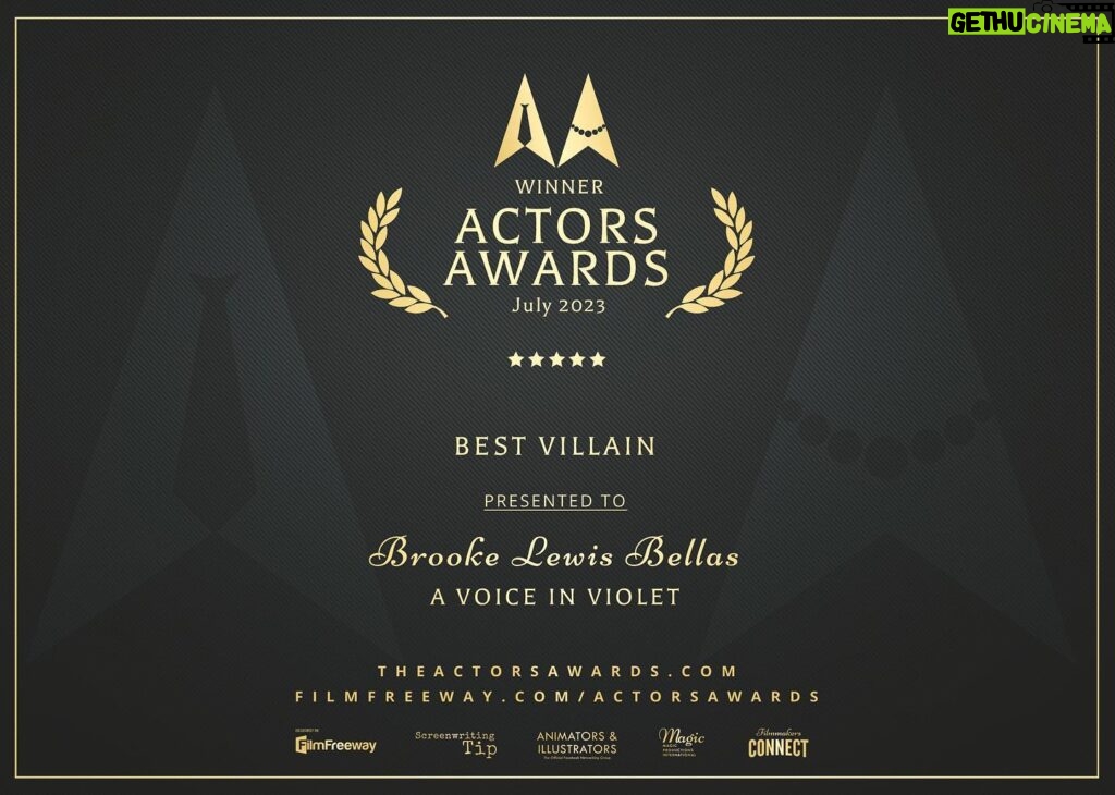 Brooke Lewis Bellas Instagram - ACTORS AWARDS 2023 ‘BEST VILLAIN’ AWARD “A VOICE IN VIOLET” I am incredibly honored to share another special #award that was announced at the #actorsawards 2023 @actorsawards the ‘Best Villain’ Award that I received for #acting in the role of Violet in the #audioseries #drama #thriller “A Voice In Violet” #avoiceinviolet 🏆💜 The extremely talented Ensemble cast recently won the ‘Best Voice Acting’ Award & I was humbly nominated, invited back, & honored with this unbelievable #bestvillain award in the lead role of Violet🎭💜 This is a unique & special honor to me for so many reasons🙏 As most of you know, I do not like to share my personal challenges here, as we are all going through challenges, and they are all relative & relevant🙏 If you have been reading my posts, you also know that I have been facing #longcovid & other infections that have greatly affected me with my pre-existing health conditions. I have been on hiatus from acting, something I love so much, for over a year. I am doing everything in my power to heal to the best of my ability, so I can get back out in the world and be with the people I love and do all the things I love in this life🙏💜 I share this to explain how special this project & award is to me, as it helps me to continue to believe in my dreams and goals. As I mature in age, wisdom, and the acting industry, I want to continue to #inspire & be inspired by playing roles that excite me & fill my soul!🎭💜 I have always been in awe of the #dramatic #soapopera #villainess on #tv & I dreamt of playing roles like this one day!🎭 So, I am manifesting healing & more opportunities to play the villain & bring you wonderful work & art in the future🙌💜 Until then, I would greatly like to thank the Actors Awards for so generously acknowledging me with this honor, my incredibly supportive talent management team at @bohemiagroup_ who believed in me even ill of health, my writer Curt Wiser who spent time with me developing this script & writing the role of Violet to create the opportunity for me to act in a layered character that I loved playing so much, & my #actingcoach @timphillipsstudio for his detective magic🙏🎭#nevergiveup #liveyourdream 💜
