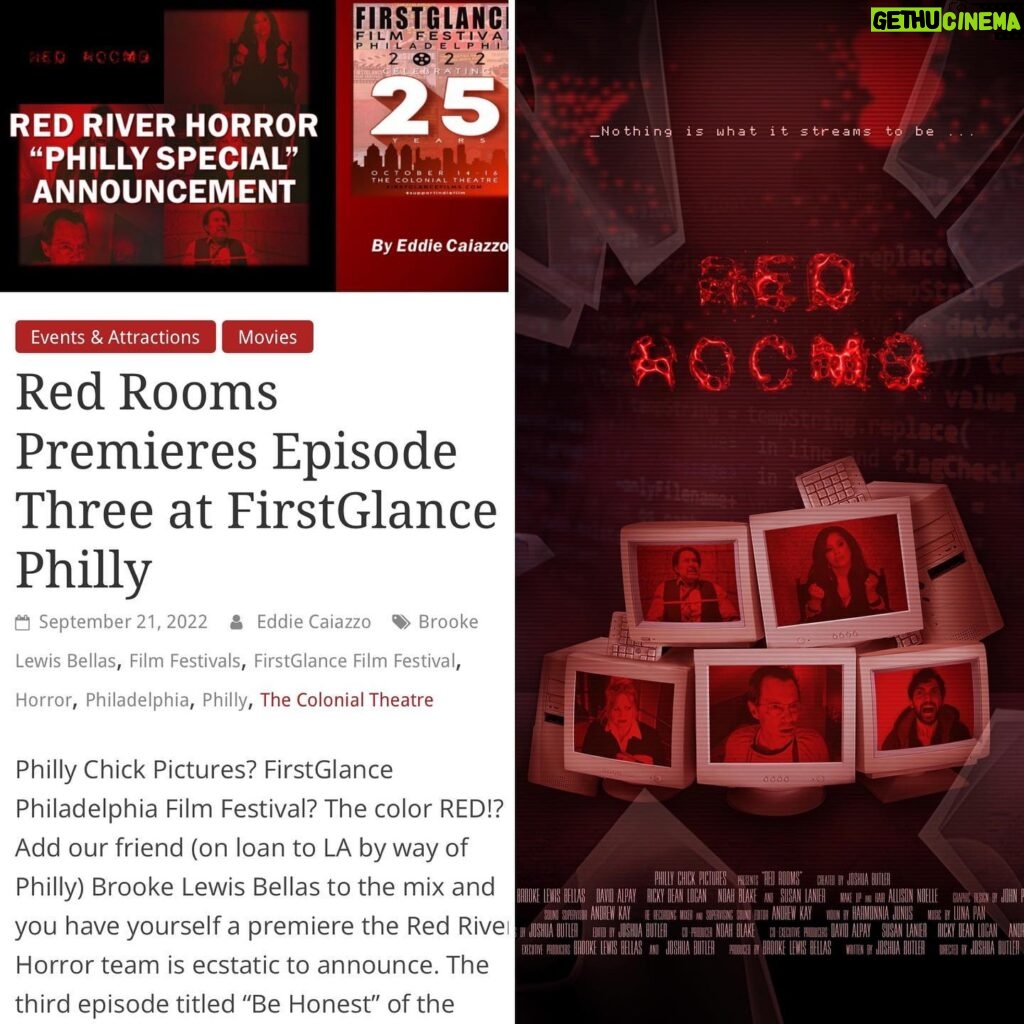 Brooke Lewis Bellas Instagram - RED RIVER HORROR “PHILLY SPECIAL” ANNOUNCEMENT- “RED ROOMS” PREMIERES EPISODE 3: “BE HONEST” AT FIRSTGLANCE PHILLY I am so grateful that my #philadelphia #horror family at #redriverhorror @redriverhorror has partnered with #phillychickpictures to promote & represent “Red Rooms” #webseries at our #firstglance @firstglancefilmfests #worldpremiere Opening Night #screening block on October 14, 2022 at 7:45 PM EST🎥🍿 Thank you for my #hometown #philly special announcement that #redrooms Episode 3: “Be Honest” will #premiere at #firstglancefilmfestival Philadelphia & for partnering to support & represent our #streaming web series📺💻❤️ It is with a broken heart that I am still too ill to fly home to attend, as not only did we film a fully #virtual web series during the thick of the pandemic, but I’m still challenged with post-viral neurological issues. So, in always remaining positive & with my strong belief that “the show must go on”, I am always working from home & feel very fortunate to have Eddie, Joe & my Philly #horror #horrorfam to represent & to have some virtual fun with as we will be running some Philly Chick Pictures #brotherlylove ❤️ Premiere #giveaway #contests on Twitter, so all you #phillyphilly #fans have a chance to WIN FREE TICKETS 🎟 #free to the #openingnight event that includes #drama #thriller “Red Rooms” @thecolonialtheatre 🎥❤️ Make sure to follow us on Twitter & listen to the Red River Horror podcast inside the next to few weeks❤️ And, if any of my fabulous Philly friends & fans want to attend, please let me know💋#brookelewisbellas #actress #producer #executiveproducer #phillypride 🎥🍿❤️💋