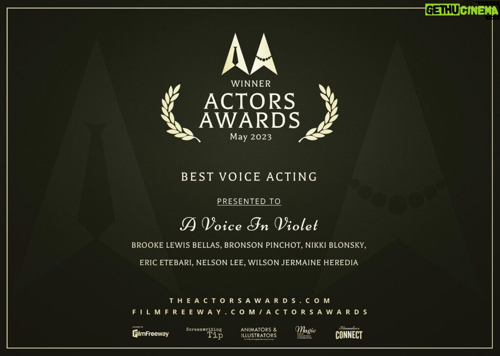 Brooke Lewis Bellas Instagram - ACTORS AWARDS 2023 BEST VOICE ACTING “A VOICE IN VIOLET” As a proud Alumni, it is an honor to share that the prestigious @actorsawards #actorsawards announced last night & our incredible cast of “A Voice In Violet” #avoiceinviolet #audioseries won the ‘Best Voice Acting’ Award #award #bestvoiceacting🏆 As always, #phillychickpictures & my talented teams are so very grateful to the Actors Awards team🙏🎭 Huge congratulations & thanks to our incredible cast🎙🎭 @bronsonpinchot @nikkiblonsky @ericetebari @malenky @wilsonjermaineheredia @brookelewisla Thank you Alison Buck for working so hard with me to perfectly cast this piece🙏🎭 And, thank you to Curt Wiser for writing these characters for us to #voiceover to life🎙You have all made this #actress #producer so very proud💜 Through times of adversity & challenges, I feel blessed to have these nuggets of #positiveenergy 🙌 to keep me inspired🙏 I choose #gratitude💜 #brookelewisbellas #executiveproducer #producedby #podcast #audiodrama #audiosoapopera #drama #thriller #voiceacting #voiceartist #hollywood 🎭