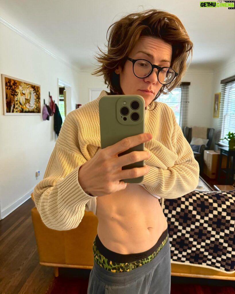 Cameron Esposito Instagram - Pls @emmawillmann: how’s the shred? also looking for @rachelscanloncomedy @twodykesandamic @hypefitness_la input • i don’t currently look like this I’ve been in bed for one month