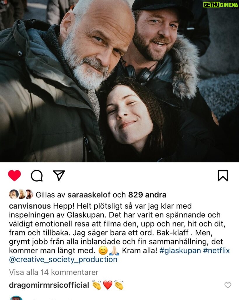 Camilla Läckberg Instagram - Vilken ynnest det är att se den här serien växa fram! Och med ett så fantastisk team! @canvisnous @leoviosa Johan Hedenberg @lisafarz @honken_b @agnesblasjo @broomeemma @farre mfl mfl mfl mfl. Tack alla! @creative_society_production @netflixnordic @lisalinnertorp #Glaskupan