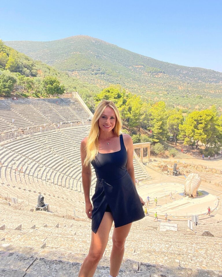 Camille Anderson Instagram - Visiting Nafplio, Greece and the Theatre of Epidaurus, which was built in 500 BC. 🤯 Famous for the acoustics, concerts are still held here! Last slide for the on site museum with statues from 120 AD. What an experience! We are mesmerized. Thank you to my dear friends @celebritycruises for taking such good care of us! #nafplio #greece🇬🇷 #happy13th