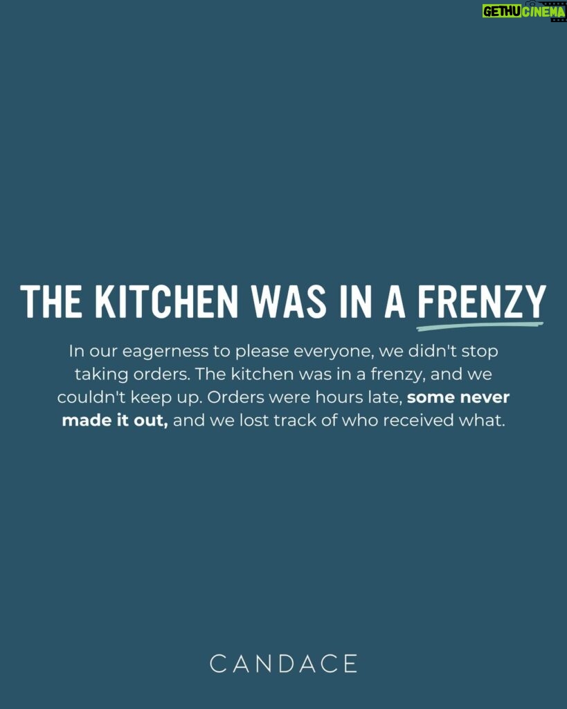 Candace Nelson Instagram - I lost SO MUCH money from this HUGE business mistake... 👇🏼👀 It was 2018, Pizzana’s first Academy Awards night... With all the Oscars parties, we expected a very busy night for takeout. We called in extra staff, bought more ingredients, and folded HUNDREDS of boxes. The orders started coming in, but it quickly turned into chaos... 🚨 We started to get overwhelmed, but in our eagerness to please everyone, we just kept taking orders. As hard as we tried we just couldn’t keep up. Orders were hours late, some never made it out, and we lost track of who received what. Then came the storm of texts... 🚨🚨 Friends and acquaintances, all frustrated, asking, “Where’s our food?” Instead of celebrating a record night, we spent the next day apologizing, refunding every order, and giving out gift cards. What should have been a great sales day was a DISASTER! As a brand new business, refunding a full night of sales and giving out gift cards on top of it HURT! But it was the right thing to do. That, plus a personal note of apology from Chef Daniele and myself. We’d let our customers down and had to make it right. 🍕 Looking back, we learned so much about what to do (and what not to do) in the business - and we’re MUCH better off for it! 👀 Do you want more personal stories and weekly inspiration for building your business & brand? Comment “NEWSLETTER” and I’ll send you the link to sign up! #entrepreneurialmindset #entrepreneurialmotivation #businessmistakes #womenentrepreneurship #womenentrepreneur #businessownerlife #pizzana #candacenelson #businessmotivational