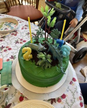 Candice Bergen Instagram - A shared early birthday with Artie. Dino themed. 2 and 76 years old. Big span. He is more mature.