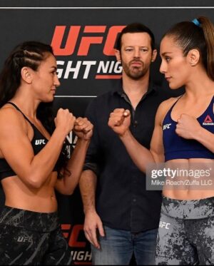 Carla Esparza Instagram - In honor of the epic title fight Saturday, posting this throwback (almost 4 years to the day), my fight vs Alexa Grasso in Mexico City. She came with the heat that 3rd round and rocked me, almost took my elbow home with her lol. Fantastic competitor, and she has only gotten better and better. Congrats, and way to represent Latina women!