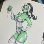 Carla Harvey Instagram - A fun little modern Bride of Frankenstein with my @olomarker 🎃I penciled then inked with #micronpens (my fav). I love the skin texture these markers create on bristol paper! Trying to sketch as many pin up ghouls as possible this season, who should I doodle next? 🎃Find 'em in my Halloween shop, link in bio and stories ❤️