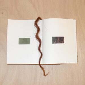 Carlota Guerrero Instagram - Registro 6: Manglar (Memoria)
2023
Artist’s hair, paper, fabric,
thread, wood, nails
14,8 x 19 x 10 cm
Edition 1/1

On view @sainteannegallery 

Sculpture-book that documents, on the one hand, the gathering of Samai, Camila, Nika, Monse, Valeria, Sarahí, Fernanda and GG in the mangroves, and the individual urban experience of Carmen on the other. These confronted scenarios, presented both in the installation and the book, are connected through the central image of a giant and communal clitoris, and the experience of the nine women.

The very intentional covers act as a formal protection of the inner precious content of the publication to force, in a way, the creation of a more realistic and uncomfortable experience that is very far from the mere joyful contemplation of beauty. 

Edition @carlota_guerrero & @marionavaldestorrella
Text @marionavaldestorrella 
Graphic design @querida__si 
Covers @sociedad0 
Printing @pedro_nova_era_printing