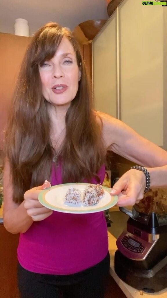 Carol Alt Instagram - Recipe Friday!! Sometimes I just stumble on these recipes because I am making something else and I have leftover dough. Sometimes I get recipes from girlfriends who are raw foodies. Sometimes I get a recipe because I like something that is cooked and I want to find a raw way to make it. This one is kind of a weird mix of all of the above! Lol. If you love coconut, you will love these coconut balls… coconut balls (with cinnamon) 2 cups of dates. 1 cup of pecans. 1/8 teaspoon of salt 1/2 tablespoon of cinnamon. Blend or process slowly. Rolling to balls and dip into shredded coconut. Place in the refrigerator till firm. Because I had so much batter I added almond flour, and Stevia, sweetened chocolate chips to the batter until the batter stuck together and then I made cookies which I dehydrated for 10 hours or until firm
