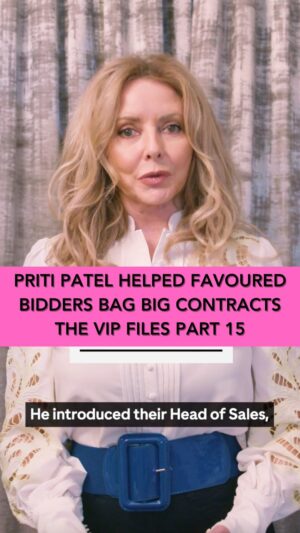 Carol Vorderman Instagram - #TheVIPFiles PART 15
Why did former Home Secretary Priti Patel intervene to help a company bag PPE contracts worth £216 MILLION, after being contacted by a Tory party adviser and donor?

Working with @goodlawproject to bring you these Tory stories