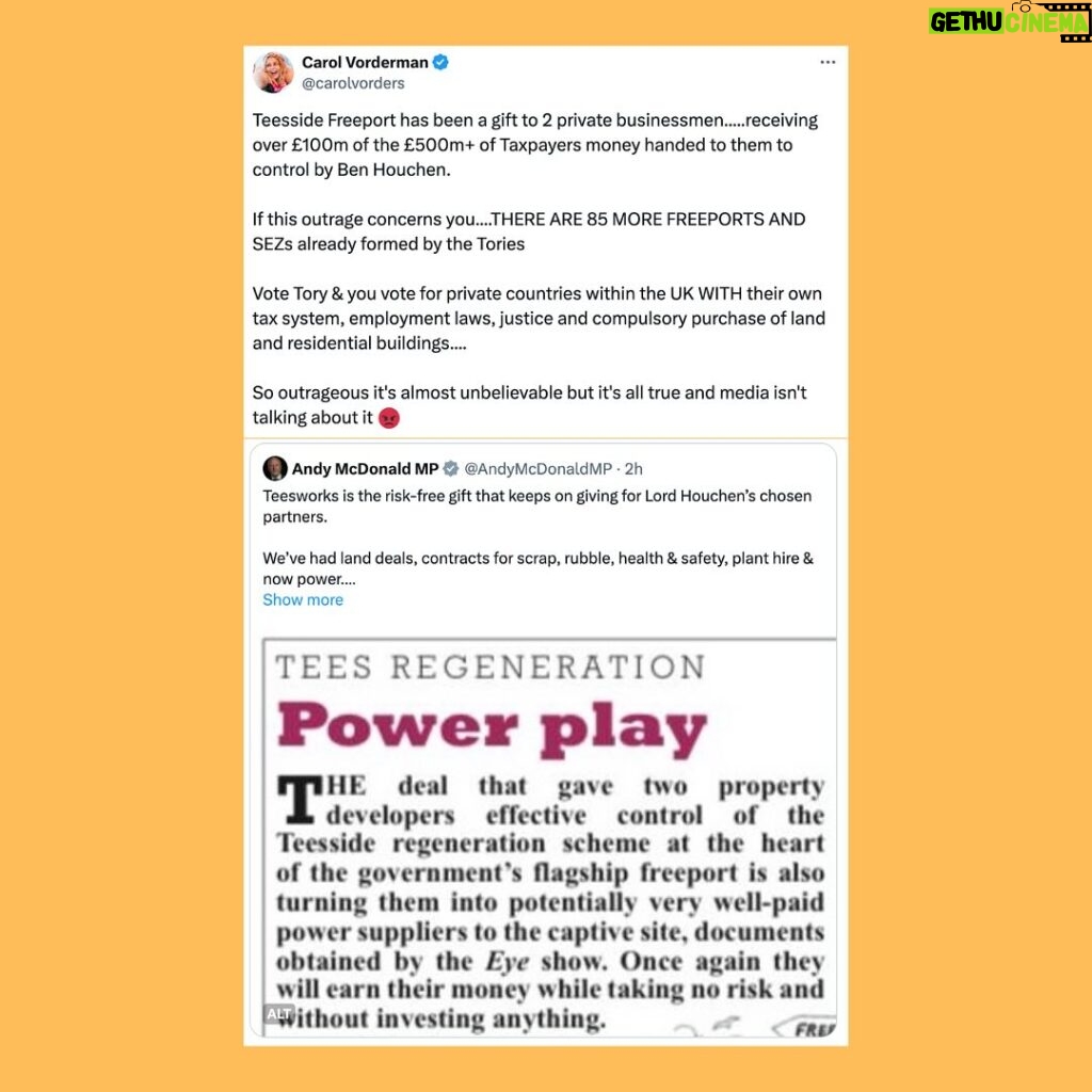 Carol Vorderman Instagram - TWITTER ROUND UP SO FAR THIS WEEK The sewage from this govt keeps on spewing out in all forms. On Jan 25th 2023...292 Tory MPS voted for 15 more years of sewage dumping. The water companies listened and Sewage spills DOUBLED in 2023 to 4 million hours Dividends to shareholders ALMOST TRIPLED to £1.4 BILLION in tax year 2022/23 Here’s the list of Conservative MPs who voted for 15 more years of sewage dumping.....check to see if yours is on the list and let them know by social media Yesterday, it was announced that the bottom of the barrel of Tory MPs (it’s a low bar) Jonathan Gullis has been appointed as a Deputy Chairmen of the Tory Party, to replace the suspended 30p Lee Anderson - who then defected to the far right Reform Party (which is in fact a limited company with Nigel Farage retaining the position of ‘person of significant control’ - check it out on Companies House website). Other horrors from the Tories this week (and it’s only Wednesday) include two ministers resigning for unspecified reasons - some story will eventually be revealed! Tory Teesside Mayor Ben Houchen trying to distance himself from the National Tory Party before the local elections on May 2nd. Houchen was put into the House of Lords by Boris Johnson and has handed 90% of the Teesside Freeport ownership to 2 private businessmen. Up to now over £500 million of taxpayers assets and cash has been put into the dubious project and the businessmen have reportedly drawn over £100 million out so far in profit!! The Tory dregs are still attempting to drag Angela Rayner through the mud about a council house she owned many years before she even became an MP. Rayner was a teenage Mum and later when married she had a premature baby son at 23 weeks who spent 8 months in intensive care and is registered blind. She and her husband decided to keep two separate properties at that time. Tory Andrea Jenkyns who is part of the Tufton St set and director of a company which does not disclose its funding, called Rayner a hypocrite, so I’ve pointed out Jenkyns’ hypocrisy. She’s the one who put her middle finger up to protesters outside Downing St!!! This government is the very worst.