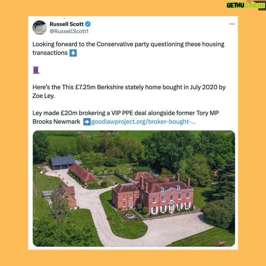 Carol Vorderman Instagram - HOUSES BOUGHT AFTER PPE AND COVID PROFIT As the Tories and their papers continue to bang on about whether or not Angela Rayner owes £1,500 Capital Gains Tax on a council house she bought in 2007. James Daly MP has also reported her to the police on allegations he then refuses to name. Pathetic. Russell Scott, an excellent investigative journalist who often works with @goodlawproject took a stroll through the PPE Avenue of houses bought with Covid profits. Let’s look at just some of those properties bought by execs and others who benefited hugely from enormous PPE deals during the pandemic Pic 2 £7.25 million stately home bought in July 2020 by Zoe Ley who made £20 million profit for brokering a contract alongside a former Tory MP Brooks Newmark Pic 3 £1.5 million pad bought by Tory donor and former Tory councillor Steve Dechan after he secured a £200 million contract for PPE Pic 4 The $9.5 million pad bought by Gareth Hales, the founder of Unispace which secured £679 million in PPE deals via the VIP Lane after contacting Michael Gove Pic 5 The £30 million Caribbean villa bought by owners of the PPE Suppliers Full Support Healthcare after receiving over £1 billion of PPE contracts. Pic 6 Russell Scott comments Pic 7 Execs in an American firm which benefited from UK govt Covid deals. Two new Gulfstream jets bought and two multi million dollar homes. When the estate agents asked for proof they could buy the homes, one of the execs handed over a bank statement showing a $128 million deposit into the company’s account from the UK government. Pic 8 The Covid tests supplied but the American firm were then questioned for accuracy. Pic 9 Exec who supplied unusable PPE bought two mansions Pic 10. Chemical Intelligence Ltd had two employees and two years of losses when it landed £126 million contract for PPE. @opendemocracy found that £27 million of it was deemed ’not fit for use’ by the NHS. The company’s fortunes were turned around and declared £33 million profit in September 2020.