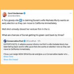 Carol Vorderman Instagram - TWITTER ROUND UP 👍🏼 The latest You Gov poll was another nightmare for the Tories. Marvellous The FT asked “Can Rishi Sunak could stage the biggest electoral comeback in decades?” The answer was an obvious NO, next question. In the critically important debate about leaving the European Convention on Human Rights ECHR brought in after World War Two to protect us all from fascism. No wonder the Tories want to do away with it. They use their distraction of ’Stop The Boats’ when really it’s about destroying our employment rights and justice. The More In Common electoral research company found that the vast majority of UK wants to stay within the ECHR’s protective cloak, thank God. According to a Tory gossip site, Sunak’s wife has been saying that she wants an early election so the Sunaks can move to California asap. I suspect the private jet has already been booked! Reform UK Ltd (a company with majority shareholder Nigel Farage, not set up like other political parties at all) has removed 2 of its election candidates after allegations of racism. Some Reform members are racist? Are you as “not-shocked” as me? Tory MP (& Boris Johnson lookalike Lord help us) Michael Fabricant has apologised to Dale Vince after making false allegations about him, quoting the appalling Tory gossip site (yes there are more than one) Guido Fawkes. It’ll be interesting to see how many more apologies are forthcoming in the coming days. April 30th - new Brexit import charges begin. Importers of food and plants are describing it as a Tory “bag of a fag packet plan”. Conservative party plans to sell their members’ data discovered. Honestly, I think they’d sell their grandmothers….. @LedByDonkeys new film showing Foreign Secretary David Cameron saying ‘he can’t recall’ the legal advice he’s received about the UK arming Israel, while it bombs civilians in Gaza. So either he’s a sh*t Foreign Secretary or he’s telling fibs… or of course both could be true!!! It’s up to all of us to do away with this bunch of morally bankrupt charlatans so that there will be no way they can hold power again. And we can do it