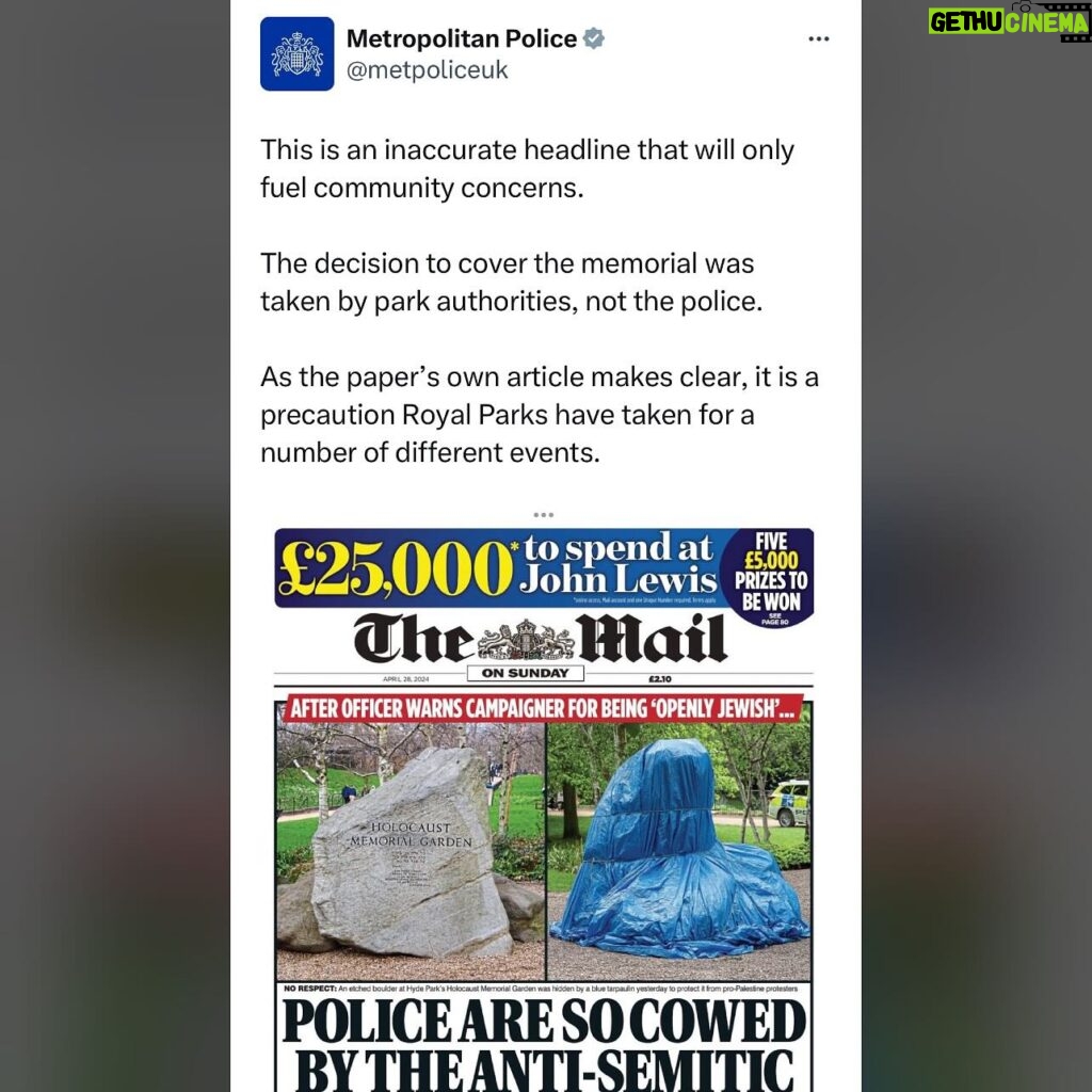 Carol Vorderman Instagram - POLICE SCOLD DAILY MAIL The @metpolice Met Police has warned the Daily Mail.. Their front page headline was utterly wrong and dog whistle. Headline “Police are so cowed by the anti-semitic mob they even cover up the holocaust” Except it wasn’t covered by the police at all. The memorial was covered by the Royal Parks, as they often have in the past... Nothing to do with the Police or protests Met Police tweeted today “This is an inaccurate headline that will only fuel community concerns. The decision to cover the memorial was taken by park authorities, not the police. As the paper’s own article makes clear, it is a precaution Royal Parks have taken for a number of different events.” I’ve had enough of the ever increasing wrong headlines and dog whistle put out by right wing papers. Have you?