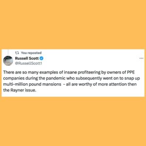 Carol Vorderman Instagram - HOUSES BOUGHT AFTER PPE AND COVID PROFIT

As the Tories and their papers continue to bang on about whether or not Angela Rayner owes £1,500 Capital Gains Tax on a council house she bought in 2007.  James Daly MP has also reported her to the police on allegations he then refuses to name.  Pathetic. 

Russell Scott, an excellent investigative journalist who often works with @goodlawproject took a stroll through the PPE Avenue of houses bought with Covid profits. Let’s look at just some of those properties bought by execs and others who benefited hugely from enormous PPE deals during the pandemic

Pic 2 £7.25 million stately home bought in July 2020 by Zoe Ley who made £20 million profit for brokering a contract alongside a former Tory MP Brooks Newmark

Pic 3 £1.5 million pad bought by Tory donor and former Tory councillor Steve Dechan after he secured a £200  million contract for PPE

Pic 4  The $9.5 million pad bought by Gareth Hales, the founder of Unispace which secured £679 million in PPE deals via the VIP Lane after contacting Michael Gove

Pic 5  The £30 million Caribbean villa bought by owners of the PPE Suppliers Full Support Healthcare after receiving over £1 billion of PPE contracts.

Pic 6  Russell Scott comments

Pic 7  Execs in an American firm which benefited from UK govt Covid deals.  Two new Gulfstream jets bought and two multi million dollar homes.  When the estate agents asked for proof they could buy the homes, one of the execs handed over a bank statement showing a $128 million deposit into the company’s account from the UK government.

Pic 8  The Covid tests supplied but the American firm were then questioned for accuracy.

Pic 9  Exec who supplied unusable PPE bought two mansions

Pic 10.  Chemical Intelligence Ltd had two employees and two years of losses when it landed £126 million contract for PPE.  @opendemocracy found that £27 million of it was deemed ’not fit for use’ by the NHS.  The company’s fortunes were turned around and declared £33 million profit in September 2020.