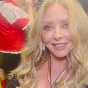 Carol Vorderman Instagram - LATE NIGHT LYCETT

I had the best time last night with amazing @joelycett (BAFTA winner), @jackdaverooke (Big Boys BAFTA winner), @sophiewillan (BAFTA winner ). Me and @johnnyvegasreal brought our Tadpole swimming certificates but they didn’t quite compare!! LOLS.

Hair & Makeup: @marcosgmakeup 
Dress is a cheapie from the interweb 
Rainbow lanyard - get one NOW
