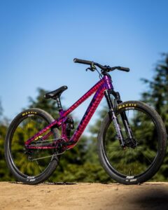 Caroline Buchanan Instagram - @cbuchanan68’s “Pink Zebra” Ticket S flying high and rolling fast at @crankworx Rotura This bike was a winning fan-inspired design from Caroline’s Colour-Line Buchanan coloring book and it’s an eye-catcher on the mountain 👀 📸 @maddogboris #trekbikes #trekticket #crankworxrotura #slopestyle