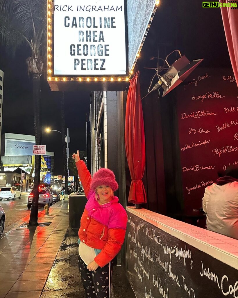 Caroline Rhea Instagram - Never gets old! Yes I may have just woken up from a milkshake induced map but I love @thecomedystore . I hate this rain. If you need cheering I’ll be @grandcomedyclub this Saturday night for two shows with @cjmarrinan See you there. Don’t even think about judging this hat. I got it in Australia and I love it. #standup #comedyclub #escondido