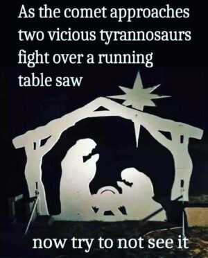 Carolyn Hennesy Instagram - Maybe the funniest thing I’ve seen all holiday season.  #nativity #creche #dinosaur #christmas