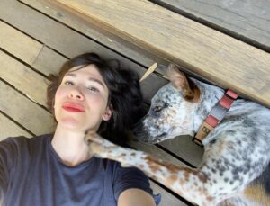 Carrie Brownstein Instagram - Banjo turns a year old today!! Or, his birthday might have been yesterday. Or possibly it’s July 3rd. This is the closest I’ve ever come to knowing the birthdate of a rescue dog. My older dog Cricket has a made-up birthday and she’s somewhere between the ages of 10 and 13, though she refuses to give me a straight answer. Respect. Either way, it’s Banjo’s birthday….week. So, some photos of him (and me, and his siblings, and Cricket, whose neck he likes to gnaw upon). Shout out to @pnwcattledogrescue for all you do. 🐶❤️
