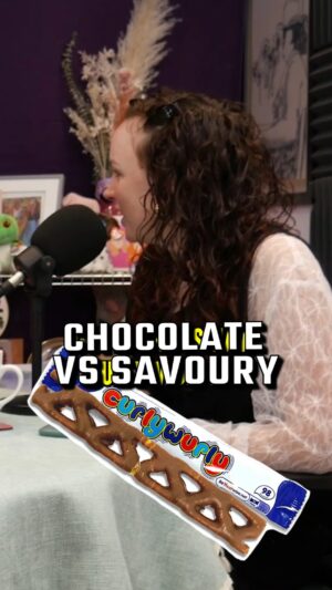 Catherine Bohart Instagram - Chocolate or Egg? #curlywurly #sweetandsavoury #comedypodcast #trustyhogs #snacks