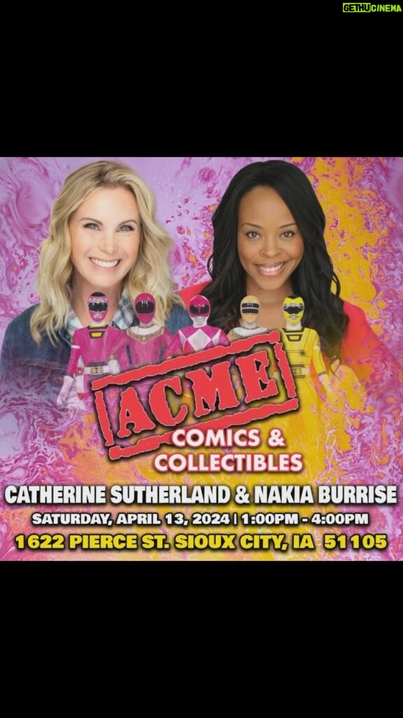 Catherine Sutherland Instagram - We are on our way to @acmefirst in Sioux City, Iowa! We will be signing today from 1 PM until last fan standing. Can’t wait to meet you all. #powerrangersplayback #superchatpodcast #superchat #spreadjoy #powerrangers #superchatwithcatandnakia #mmpr #zeo #turbo #pinkranger #catherinesutherlandiaburrise #girlpower #liftupothers #laugh #love #instagood #joyrevolution #friendship #catandnakia #encourage #empower #inspire #pinkranger #yellowranger #nakiaandcat #youtubechannel