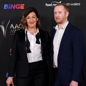 Celia Pacquola Instagram - Some fun (I think) facts that no one asked for. On tonight’s ep of @tgyhofficial my incredible stylist @mutabazi_k let me wear my own suit from home which was made by @oscarhunttailors specially for wearing to the @aacta awards 2021 to commemorate the nomination of Rosehaven’s 5th and final season. We didn’t win but I loved wearing it next to my pal @lukewmcgregor (I also wore it to his wedding this year) ALSO the day we went to the AACTAs was the day I found out I was pregnant, I told Luke (after @daramunnis) went home sober and ate a million room service. I’m just saying me and this suit have history. Hope you like the ep tonight 730pm and no I’m not pregnant again. X