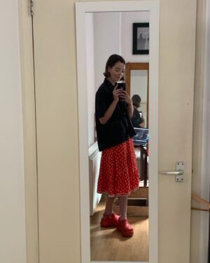 Celine Buckens Instagram - Self Isolation, or ten days in the life of red glitter platform croc. Hello freedom. 
This is not an ad. Hi @crocs
