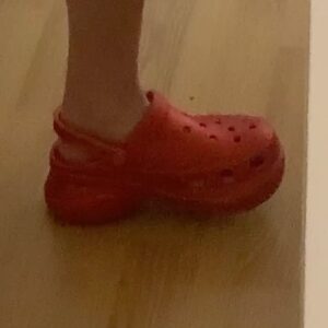 Celine Buckens Instagram - Self Isolation, or ten days in the life of red glitter platform croc. Hello freedom. 
This is not an ad. Hi @crocs