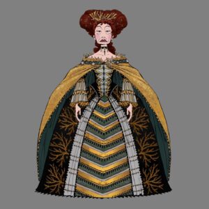 Celine DaHyeu Kim Instagram - Dem Royals! Had a lot of fun and pain designing their costumes🤣 character design by @tristan_poulain and later modeled by the amazing @leticiagillettart ! Hats off to the amazing team at SPI for making this look so great in 3d! #theseabeat #celinekim #visualdevelopment