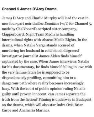 Charlie Murphy Instagram - ☝🏻 ☝🏻 Very happy to be working alongside this talented fellow @mrjamesdarcy and what a dream team 
#JoeAhearne 
@indraove67 
#AnaMariaMarinca
#RichardKendrick
#MaryMcCarthy
#AnnaConnolly
#Paprikastudios
Having such good fun in #Budapest 
🎥 🖤🖤🖤🖤🖤🖤🖤🖤🖤🖤
