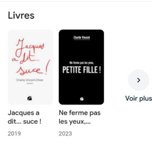 Charlie Vincent Instagram - Quand on voit  ça... sérieux... on est quand même un peu (dans la tête : 😱😱😱😱😱😱😱😱💪💪💪💪💪💪💪😤😤😤😤😤😤😤💥💥💥💥💥💥💥😍😍😍😍😍😍😍😍😍😍😍❤️❤️❤️❤️😍😍😍💪💪💪💪💪💪💪💪💪💪💪💪🙏🙏🙏🙏🙏💥💥💥💥💥💥😭😭😭😭😭😍😍😍😍😍😍💥💥💥💥💥) FIÈRE.
.
'DU MÊME AUTEURE'. 😱😱😱😱😱
.
Le DÉBUT d'une très, très, très, très, très, très longue de produit produits : (16) jusqu'à maintenant qui doivent sortir....... quand je suis dans l'attente d'une sortie : je continue d'écrire. À vrai dire, je n'arrête jamais. Vous me demandez en DM si je fais du tricot... (n'ai rien contre la team tricot. Y'a même des trucs très stylés en tricot. 😂RIGHT, pour les sceptiques. 😏 Renseignez-vous.) 
.
J'écris, je joue et je filme. J'écris, je joue et je filme.
.
J'espère, une fois encore ne pas faire de Ryan Murphy (tellement de talent. Et multiples. Pour les envieux...) : être produite et pouvoir VIVRE de tous mes produits SINGULIERS 🤷‍♀️😂😅🤷‍♀️ à 99 ans... d'ici là, j'aurai écrit 5000 écris, je pense, à la louche...... 😂😂😂😂

NE FERME PAS LES YEUX, PETITE FILLE !
.
Poème d'ouverture.
.
#auteur
.
#adaptation 💥💥💥💥💥💥 (même style. 💥) 
.
#author #biography #bestseller #violence #suicide #rape #viols #orphanage #abandon #maltraitance #infantile #emprise #abuse #ase #enfance #enfant