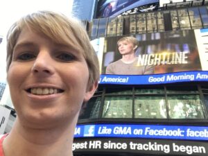 Chelsea Manning Instagram - just hanging out at times square, with @abc jumbotron for @jujuchangabc interview - very meta, huh?