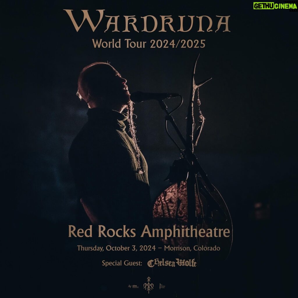 Chelsea Wolfe Instagram - Very excited & honored to announce that I’ll be supporting @wardruna for their only 2024 US date at Red Rocks Amphitheatre in Colorado on October 3rd. I’m sure I’ve made it clear by now that Wardruna is my favorite band:: I appreciate the care, intention, & energy that they put into their music & lyrics so much. Red Rocks will be such a wonderful setting to experience their songs & voices. If you haven’t listened to their new song “Hertan” yet, please do. Tickets general on-sale April 12th at 10am MST: link in bio / wardruna.com/tour-dates