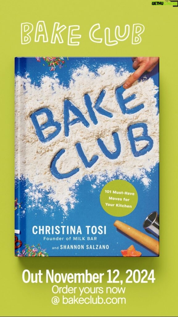 Christina Tosi Instagram - !!!! 📣 ANNOUNCEMENT 📣 !!!! BAKE CLUB (the cookbook!) is coming. Promise it’ll bring joy, creativity and inspo to your already wonderful home kitchens. Order now at BakeClub.com or your favorite bookstore. (Hits doorsteps & shelves Nov 12, 2024) 4 years ago we started Bake Club with the simple hope that folks across the country would get lost in their kitchens for a few moments, that we could turn on our ovens and crank up the tunes and let the world slip away. Hundreds of recipes and ∞ memories later, Bake Club is welcoming new members! Whether you’ve been here since day 1 or are just looking to learn some new moves, this book is full of the greatest hits: from sweet to savory, one bowl wonders to multi-step bakes - with loads of Bake Club techniques and remixes too. LET’S GO! 📕: @aaknopf @lexybloom & Tom Pold 🖊️: @smmonson 📸: @henry_hargreaves_photo 🖼️: @chip__kidd 🎨: Shubhani Sarkar 🍪: @europeanstylebutter & @rachies.bakes