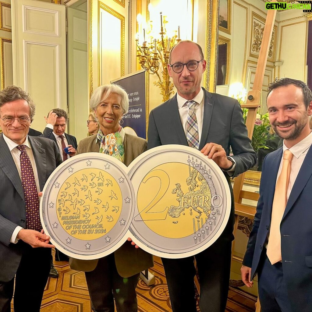 Christine Lagarde Instagram - 🇧🇪🇪🇺 To mark the Belgian Presidency of the Council of the EU, a special €2 commemorative coin has been produced. I was delighted to join Belgium’s Finance Minister Vincent Van Peteghem and other colleagues yesterday evening to mark the launch of the coin. Two million of these coins will shortly enter circulation. Did you know that each country that uses the euro as its official currency may issue two commemorative coins per year?