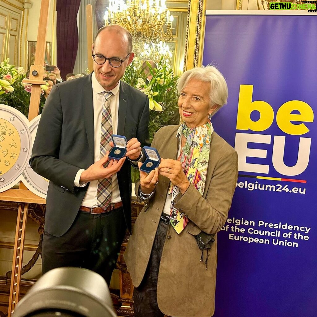 Christine Lagarde Instagram - 🇧🇪🇪🇺 To mark the Belgian Presidency of the Council of the EU, a special €2 commemorative coin has been produced. I was delighted to join Belgium’s Finance Minister Vincent Van Peteghem and other colleagues yesterday evening to mark the launch of the coin. Two million of these coins will shortly enter circulation. Did you know that each country that uses the euro as its official currency may issue two commemorative coins per year?