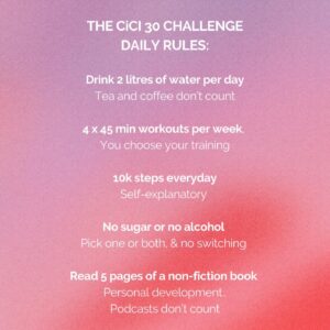 Cici Coleman Instagram - Day 1 vs Day 28 of my take of the Hard 75, I’m just 2 days away from the finish line. 🥳

This challenge has been the ultimate kickstart for healthier habits; here’s what I’ve noticed:

- Happier
- More energy
- Weight loss
- Clearer skin
- Improved focus
- Better dating experiences
- Better sleep
- Stronger at the gym
- More productive
- No more afternoon naps

This challenge has been so transformative that I’m creating my own version for you all to try. Drop me a DM for more info!

@cici_onlinecoaching