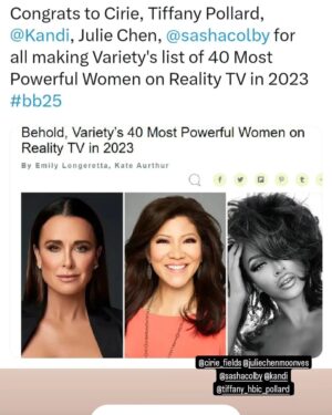 Cirie Fields Instagram - So honored and extremely grateful to @variety for the inclusion. To share a platform with these incredible women is beyond humbling. Congratulations @juliechenmoonves and all the women recognized 👏🏾👏🏾👏🏾🫶🏾
@bigbrothercbs 
@survivorcbs