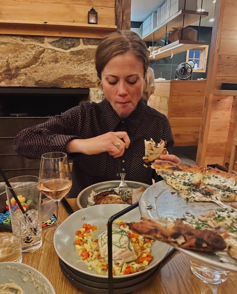 Claire Coffee Instagram - Table for 3, Food for 6 @swyftct, a wood paneled-and-fired dream come true! Our order: Shishitos Pizza Bianca Potato Cacio e Pepe Tomato Salad Half Wood Fired Chicken Maine halibut with summer succotash #530res